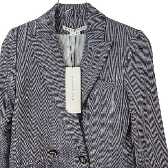 VERONICA BEARD Size 0 NWT Oria Dickey Jacket Blue White Herringbone Blazer - Picture 3 of 15